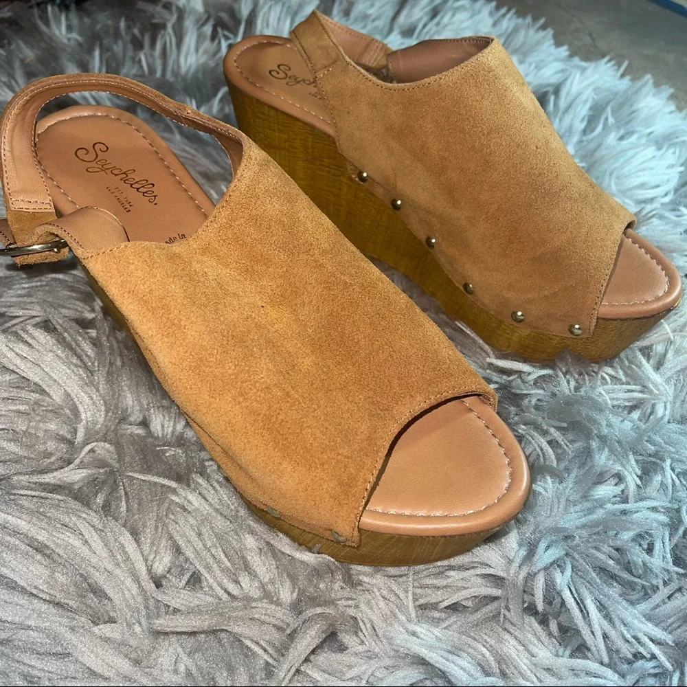 Sychelles | Elated Platform Wedge Sandal Cognac Suede Size 8.5 - Picture 3 of 6